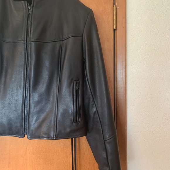 Pristine California Creations Woman's 12 Black Leather Motorcycle Jacket - Picture 2 of 14